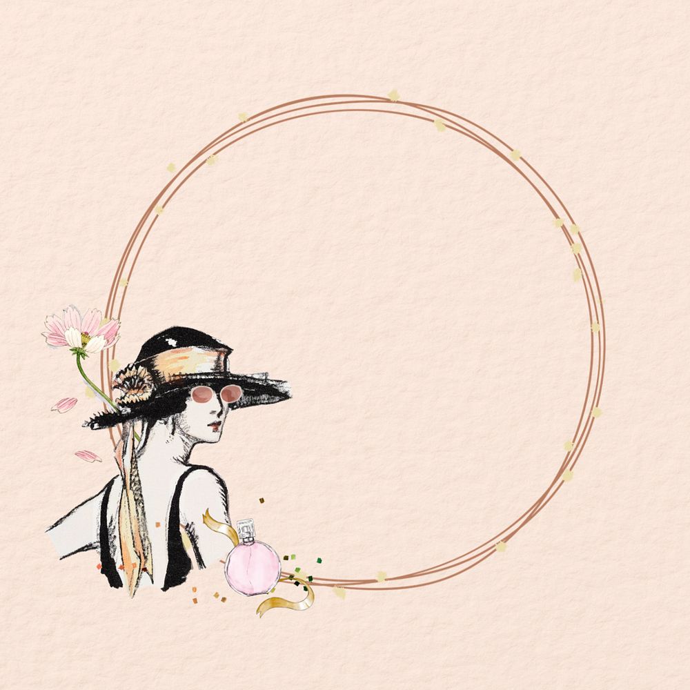 Fashionable woman round frame, editable feminine design