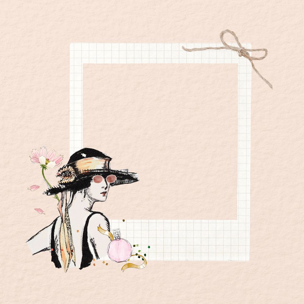 Fashionable woman instant picture frame, editable collage element remix design