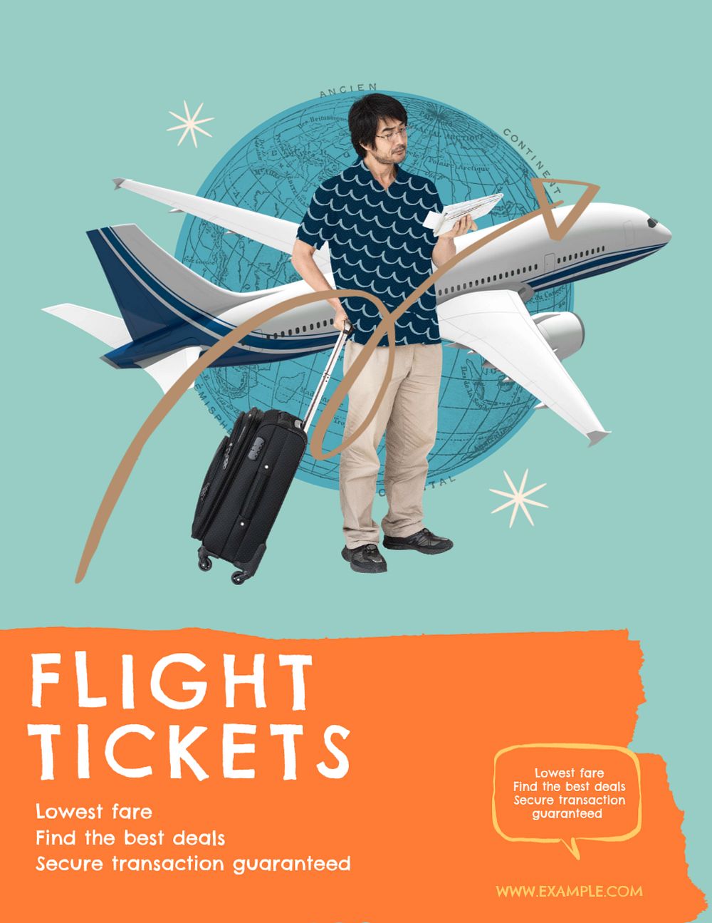 Flight tickets, editable flyer template