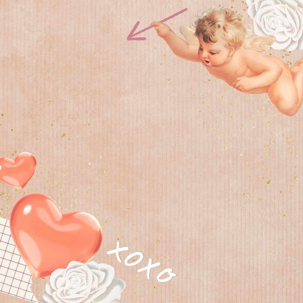 Editable Valentine's cupid background, heart border collage design