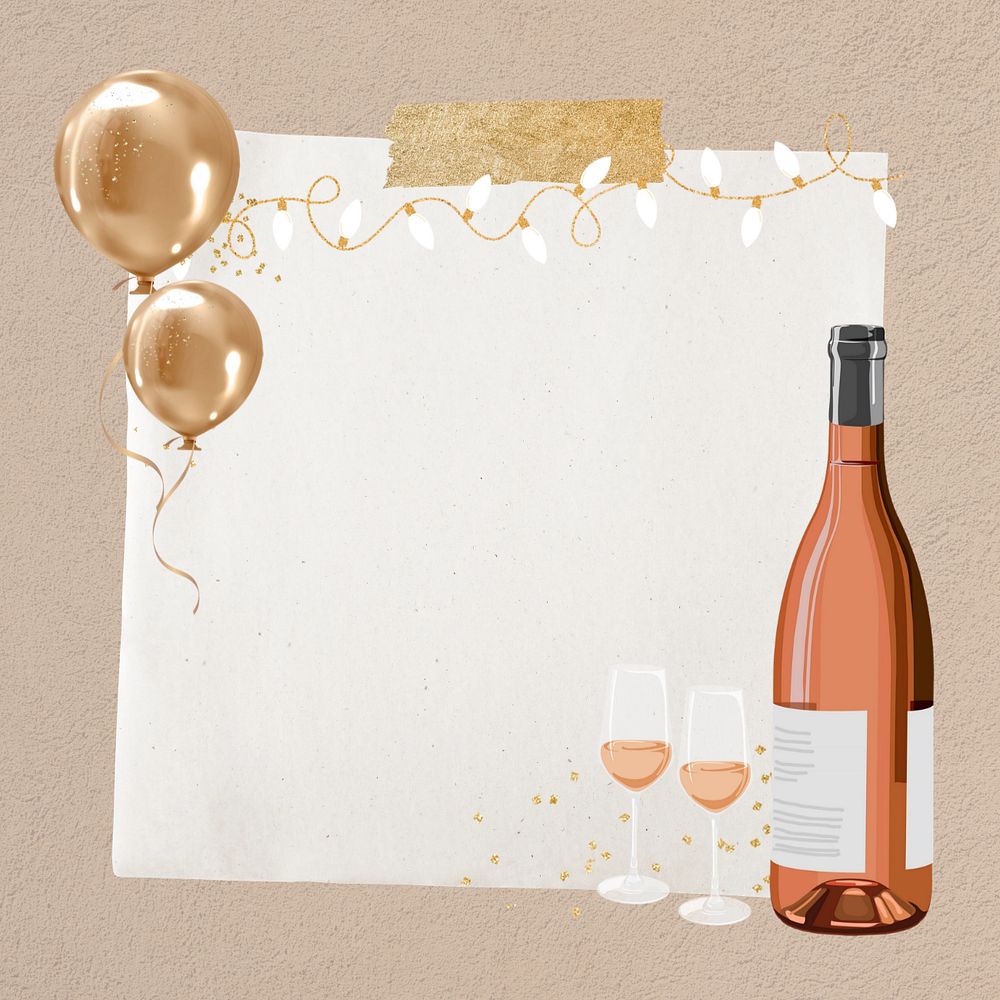 Champagne note paper, editable celebration collage design