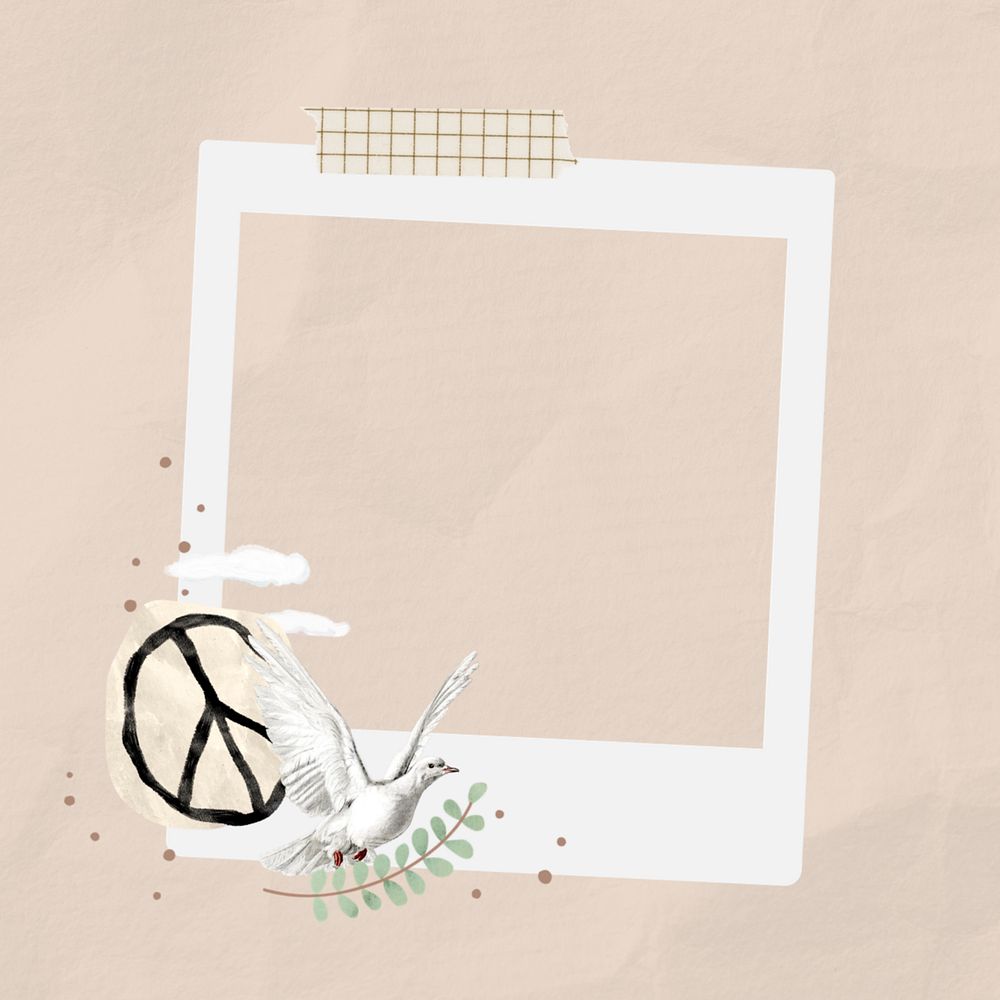 Peace dove instant film frame, editable collage element remix design