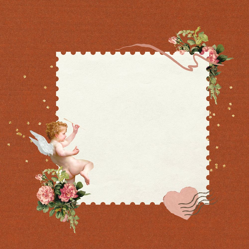 Valentine's postage stamp, editable cupid collage design