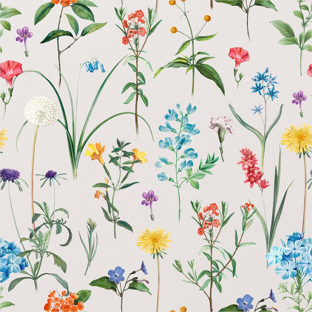 Vintage Spring flower pattern, editable aesthetic botanical illustration by Pierre Joseph Redouté. Remixed by rawpixel.