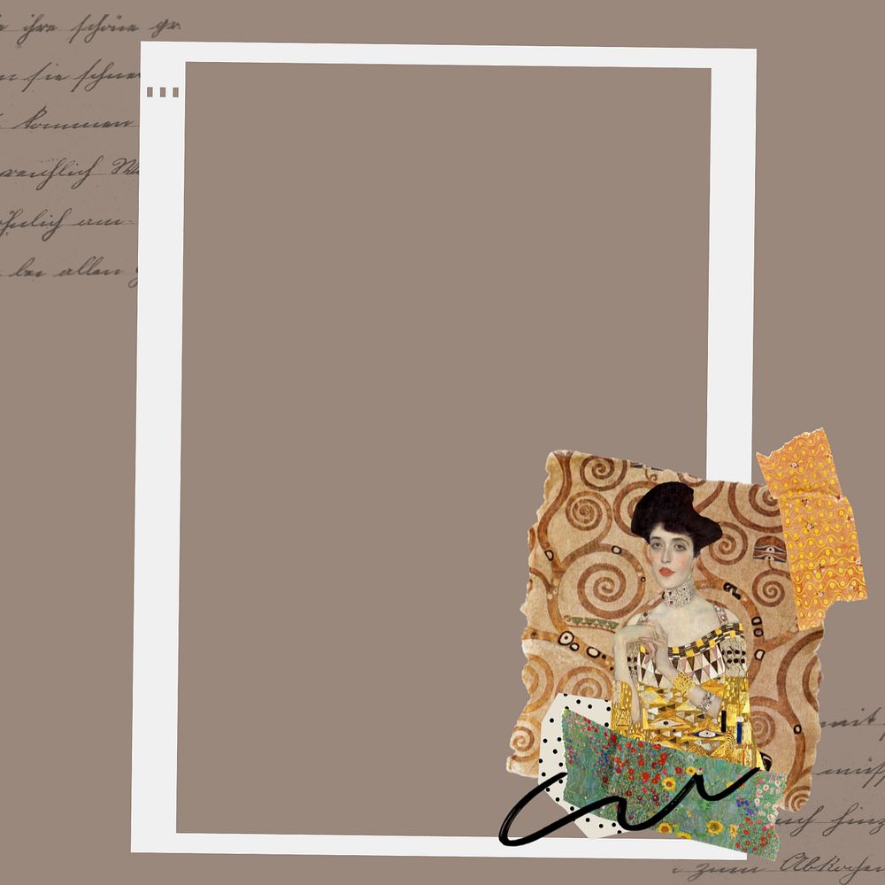 Gustav Klimt's frame, editable Portrait of Adele Bloch-Bauer I collage painting design, remixed by rawpixel