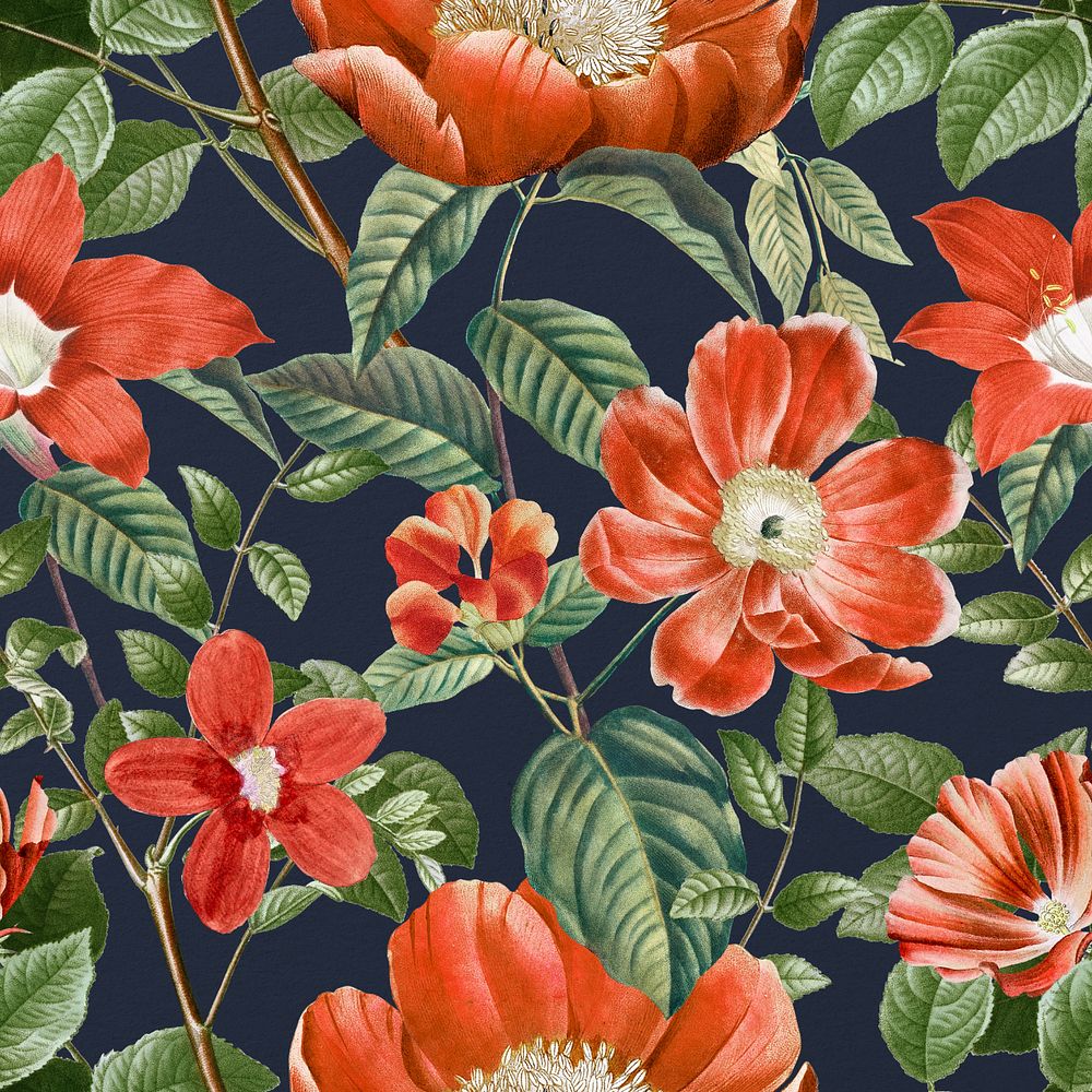 Vintage Spring flower pattern, editable aesthetic botanical illustration by Pierre Joseph Redouté. Remixed by rawpixel.