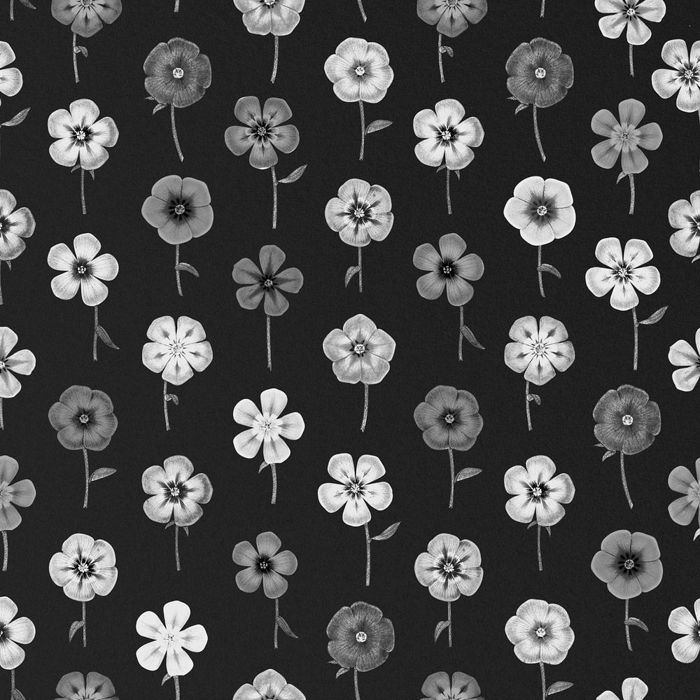 Vintage black&white flower pattern, editable aesthetic botanical illustration by Pierre Joseph Redouté. Remixed by rawpixel.