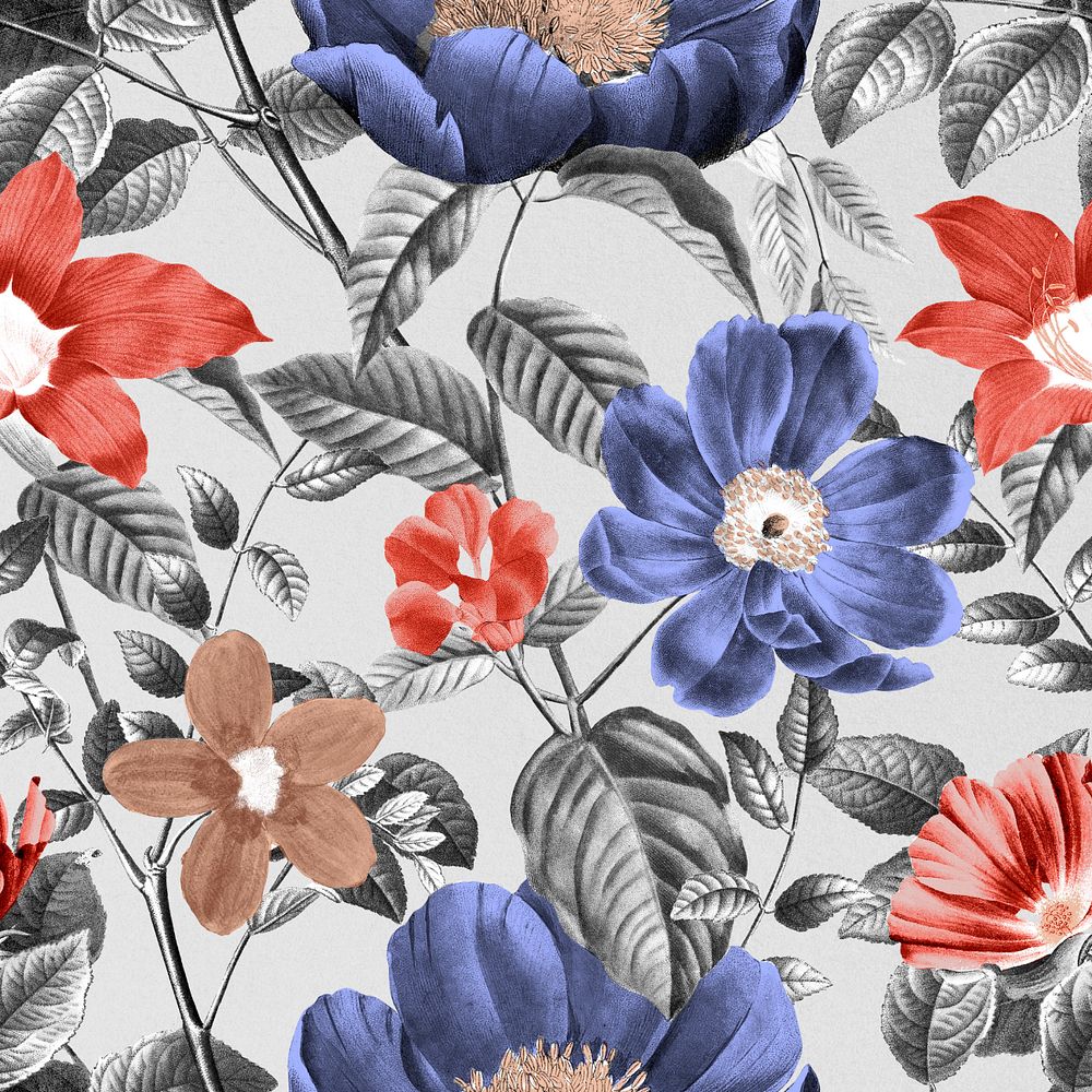 Aesthetic Spring flower pattern, editable vintage botanical illustration by Pierre Joseph Redouté. Remixed by rawpixel.