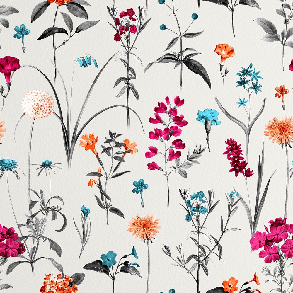 Vintage Spring flower pattern, editable aesthetic botanical illustration by Pierre Joseph Redouté. Remixed by rawpixel.