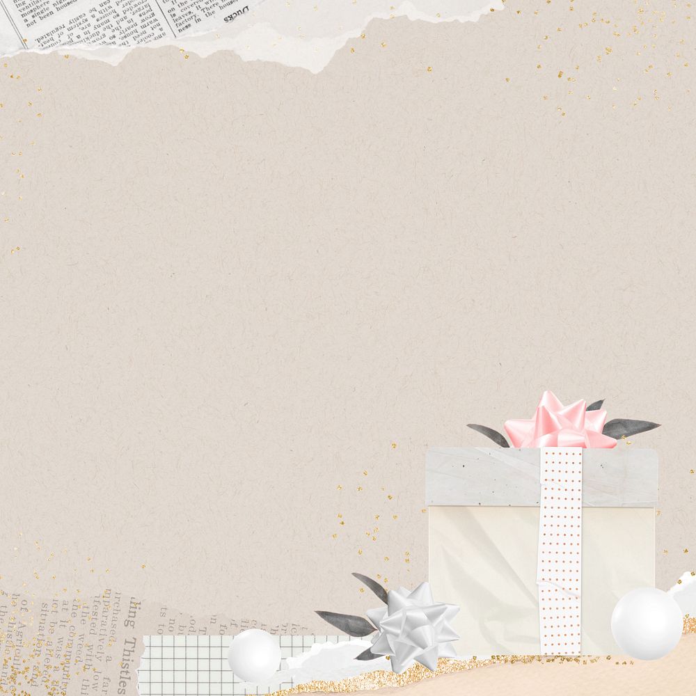 Aesthetic birthday present background, editable ripped paper border collage design