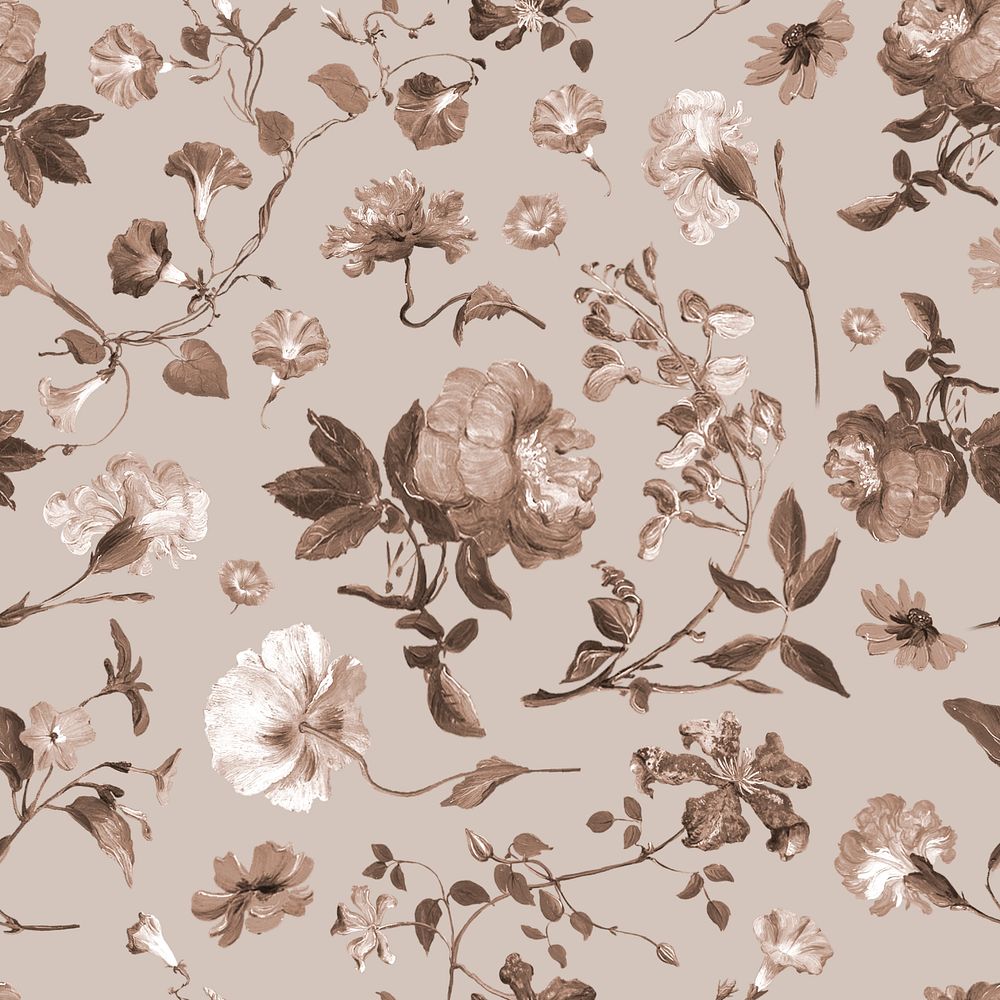 Editable aesthetic flower pattern, botanical illustration by Pierre Joseph Redouté. Remixed by rawpixel.