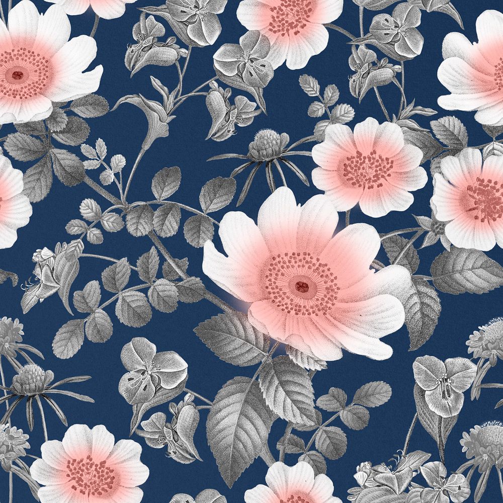 Aesthetic Spring flower pattern, editable vintage botanical illustration by Pierre Joseph Redouté. Remixed by rawpixel.