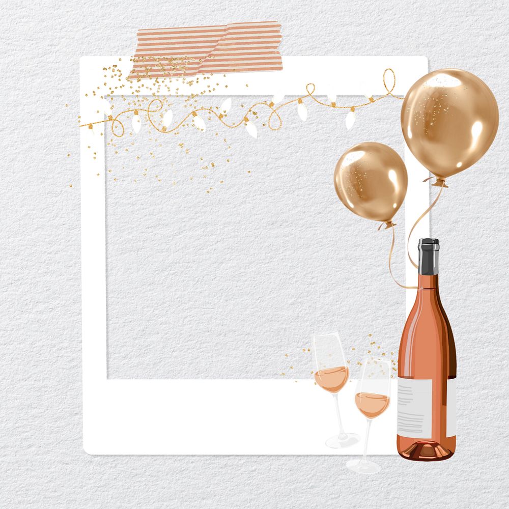 Champagne celebration instant film frame, editable Valentine's day collage element remix design