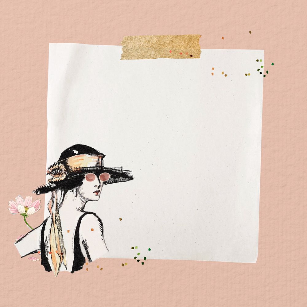 Editable fashion note paper, vintage woman collage design