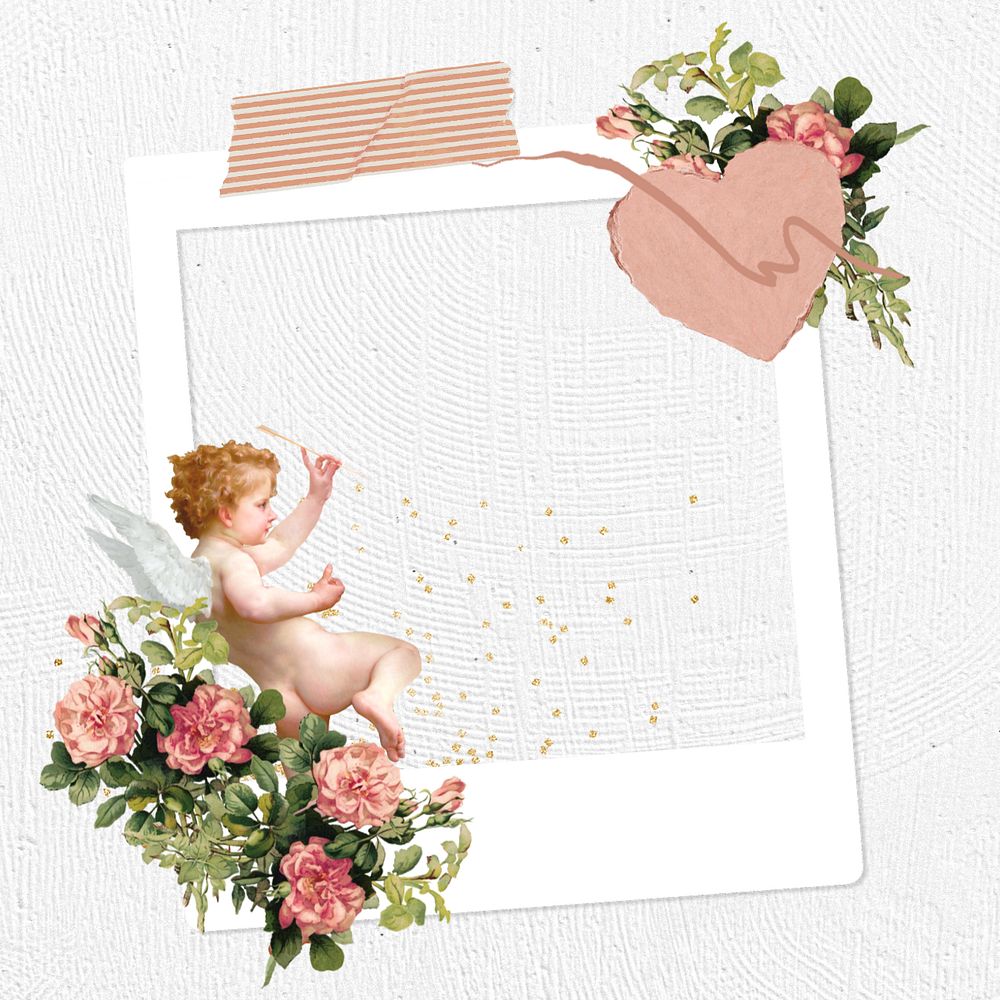 Valentine's cupid instant film frame, editable collage element remix design