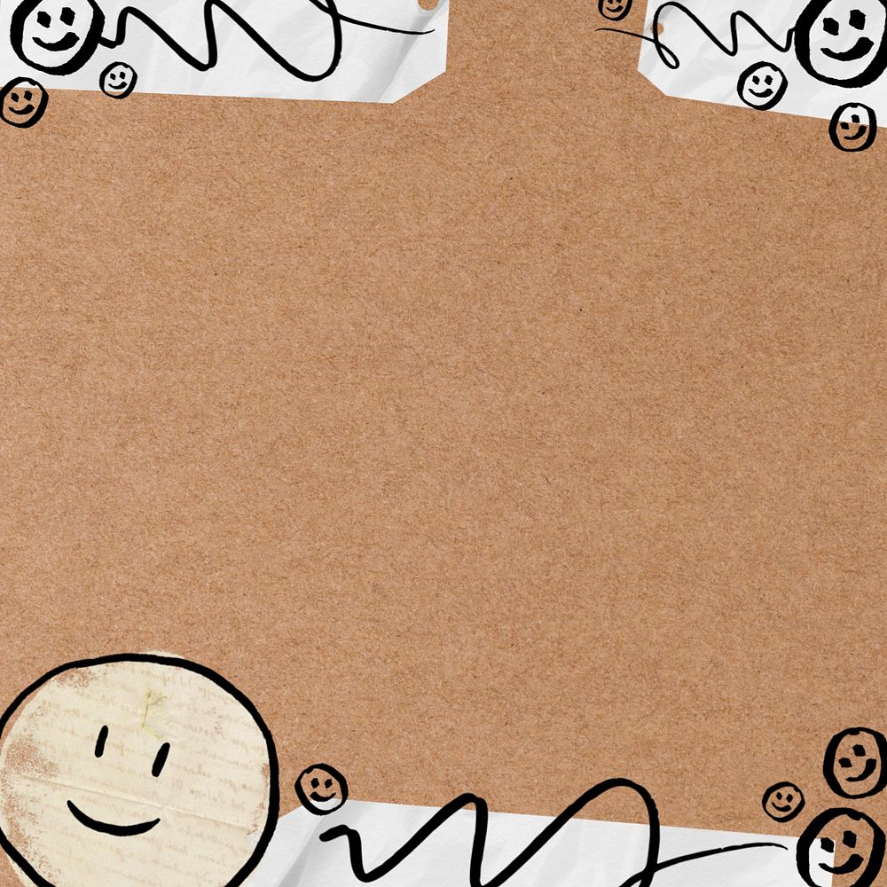 Emoji doodle border, editable brown background design