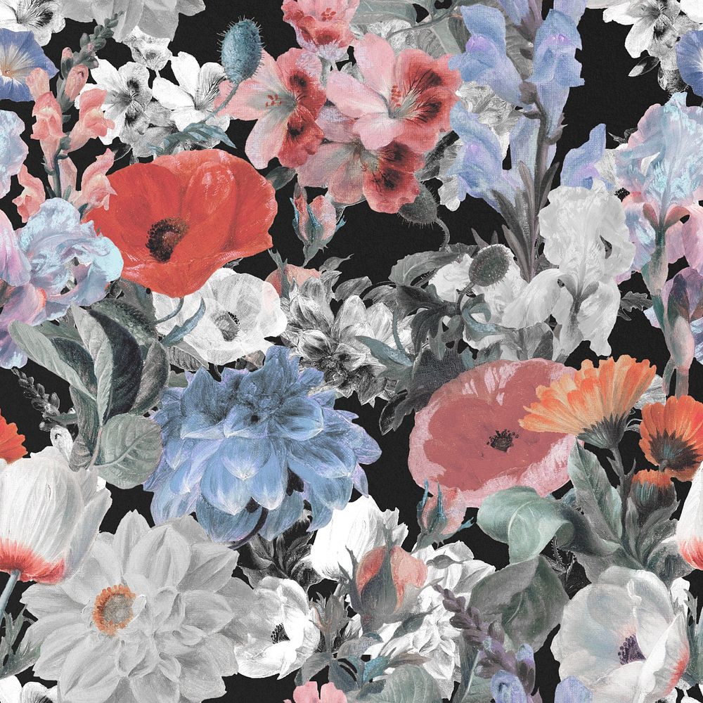 Editable aesthetic flower pattern, vintage botanical illustration by Pierre Joseph Redouté. Remixed by rawpixel.