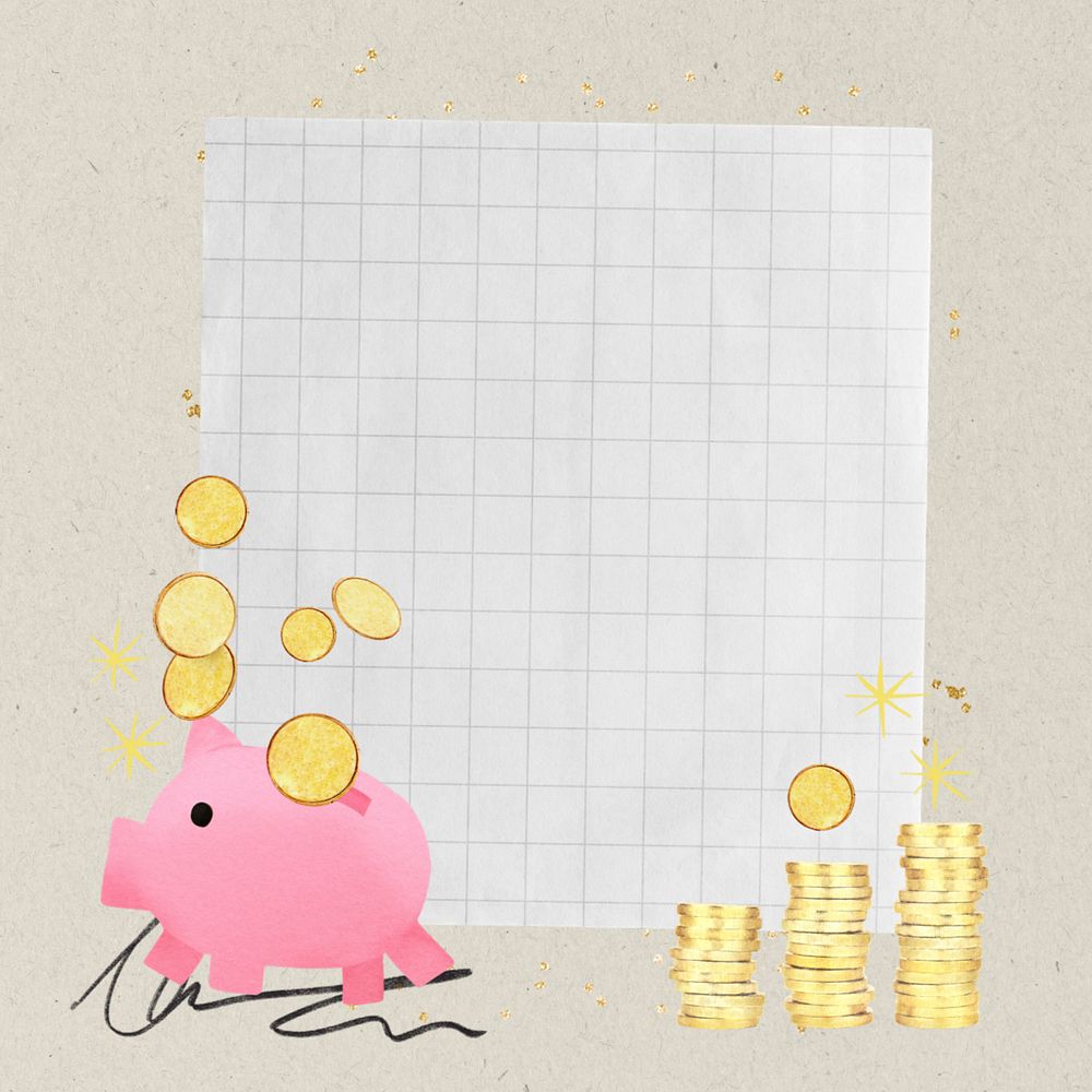 Editable piggy bank grid paper, finance collage design