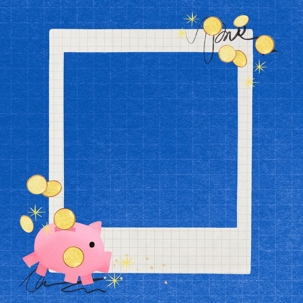 Piggy bank savings instant film frame, editable collage element remix design