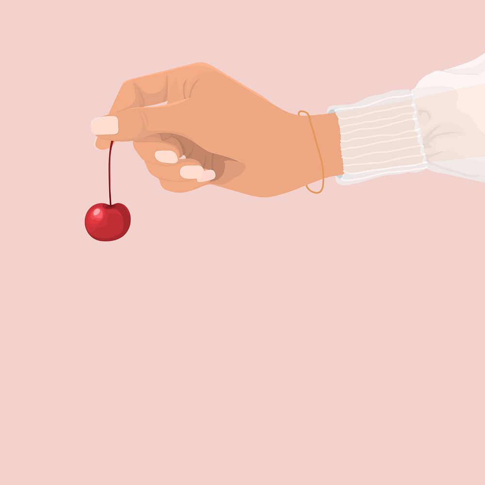 Red cherry, pink background, editable aesthetic design