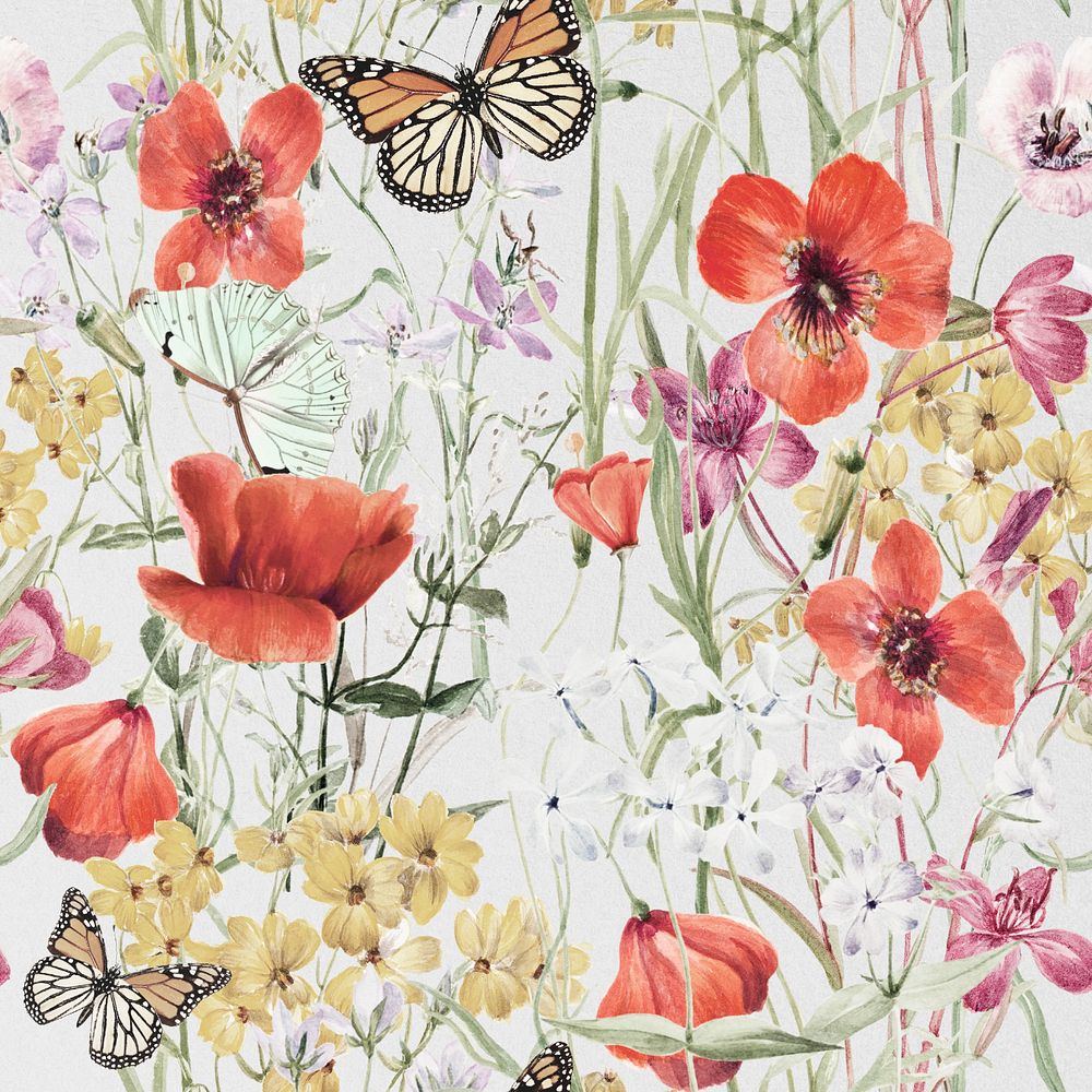 Vintage Spring flower pattern, editable aesthetic botanical illustration by Pierre Joseph Redouté. Remixed by rawpixel.