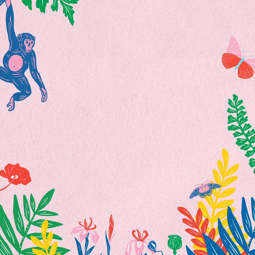 Monkey botanical pink editable background, animal illustration