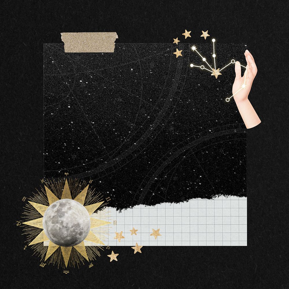 Editable celestial moon note paper, astrology collage design