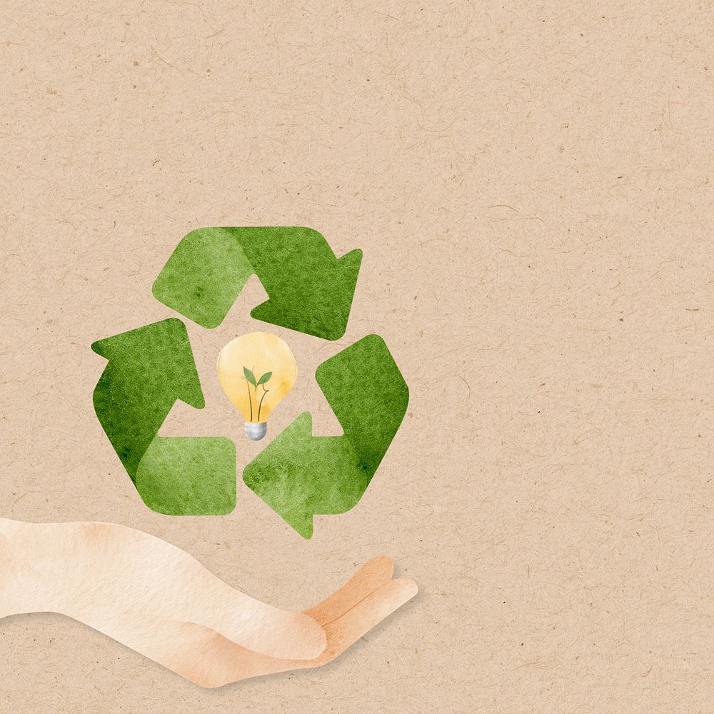 Recycling symbol & green lifestyle watercolor illustration, customizable design