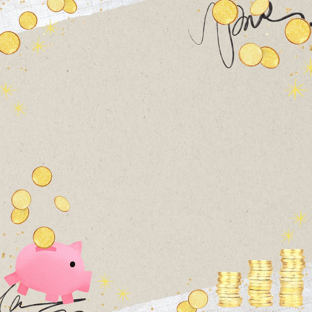 Piggy bank savings background, cute finance collage design