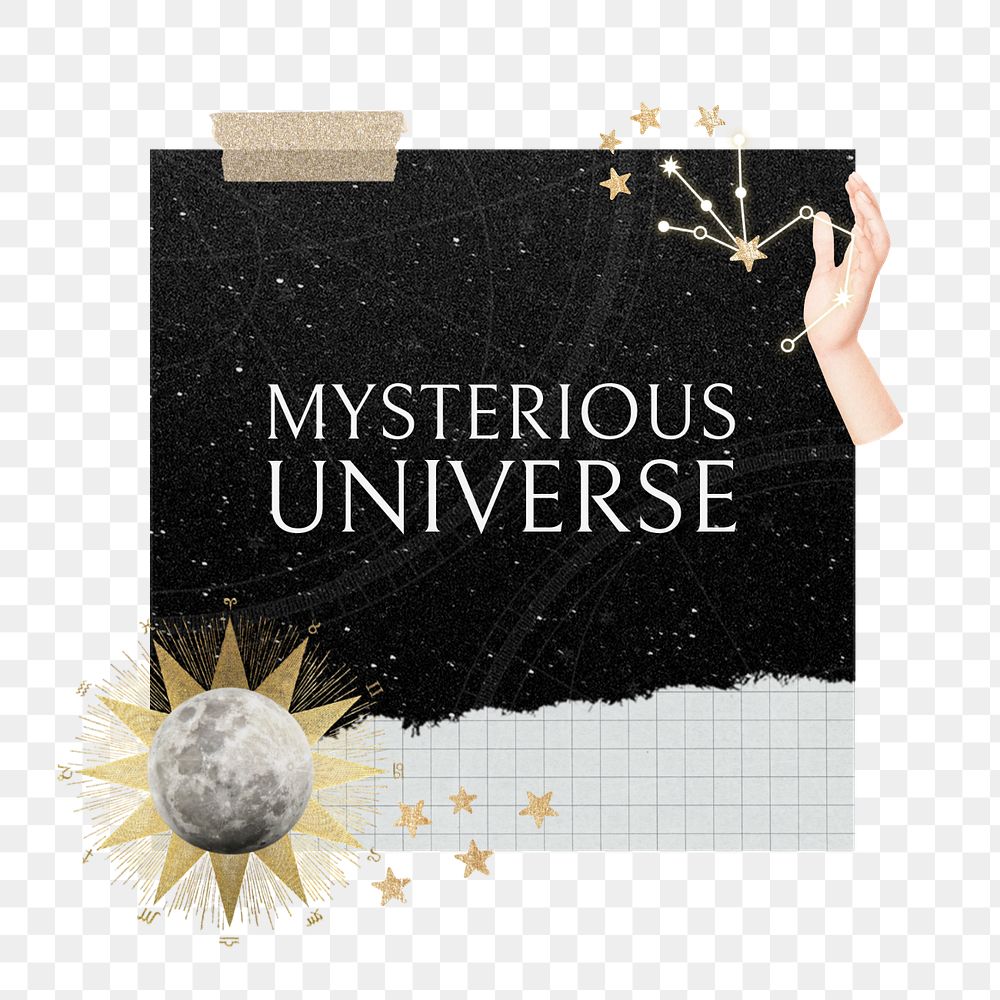 Mysterious universe words element, editable astrology collage design