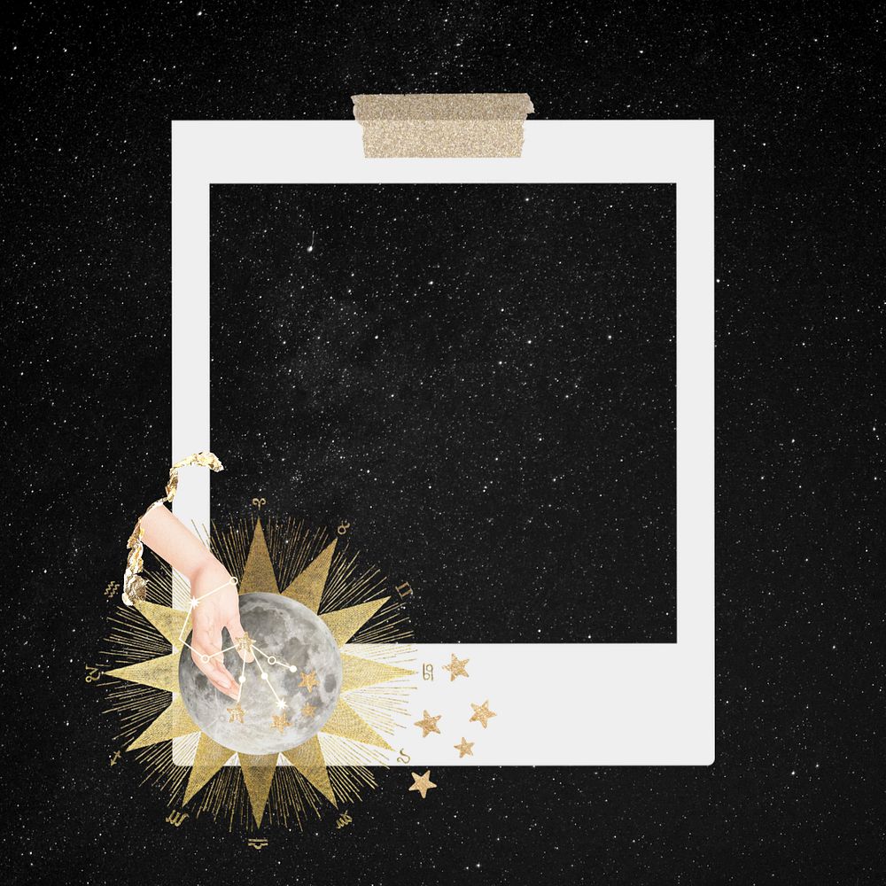 Astrology aesthetic instant film frame, editable collage element remix design