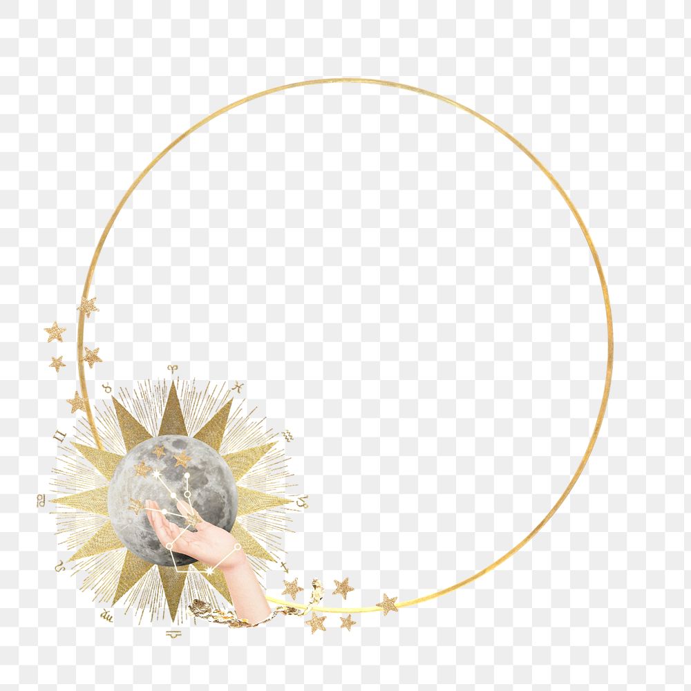 Celestial round gold frame element, editable astrology collage design