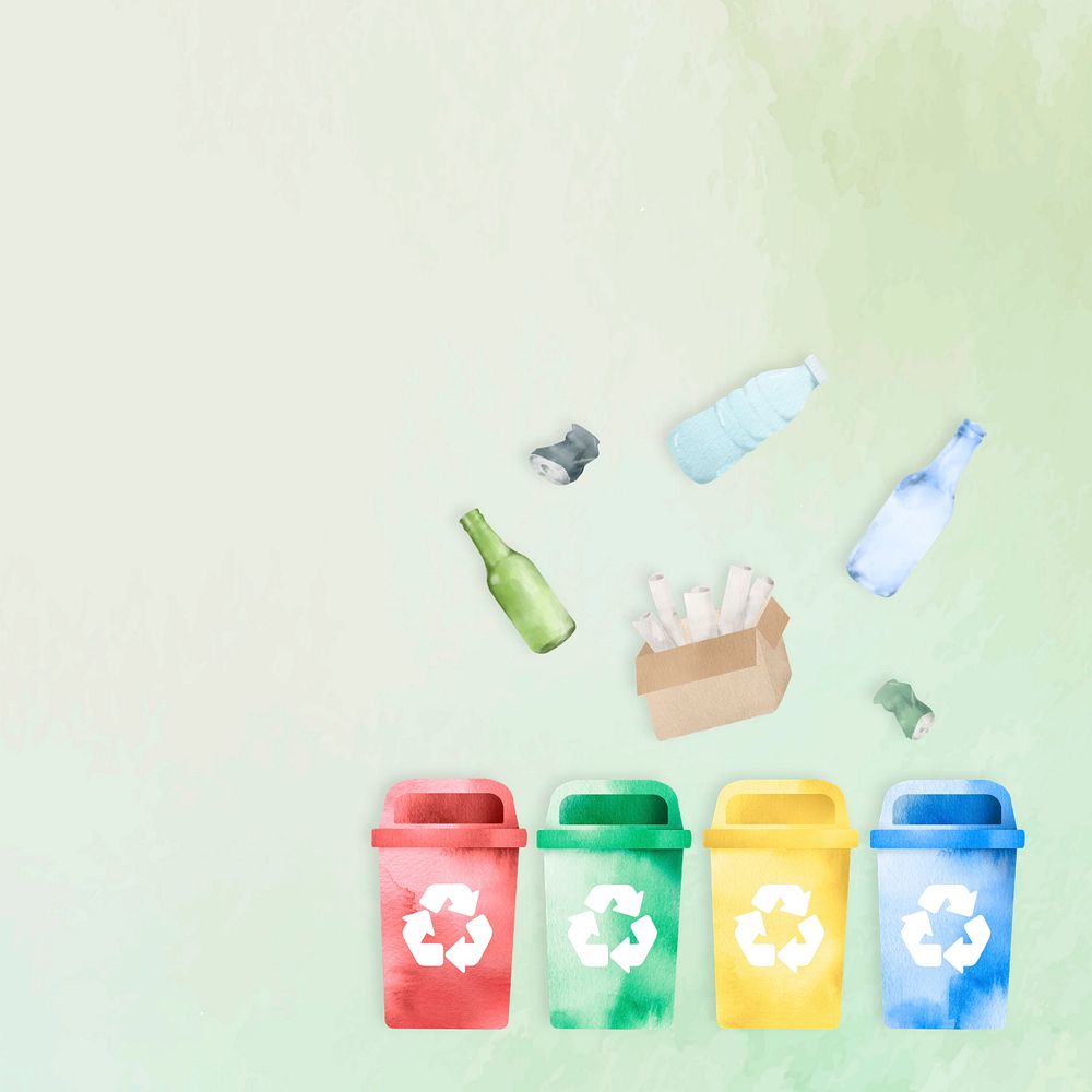 Recycling bins & garbage aesthetic watercolor illustration, customizable design