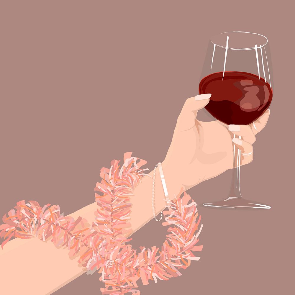 Luxury background, wine glass & hand, editable aesthetic illustration