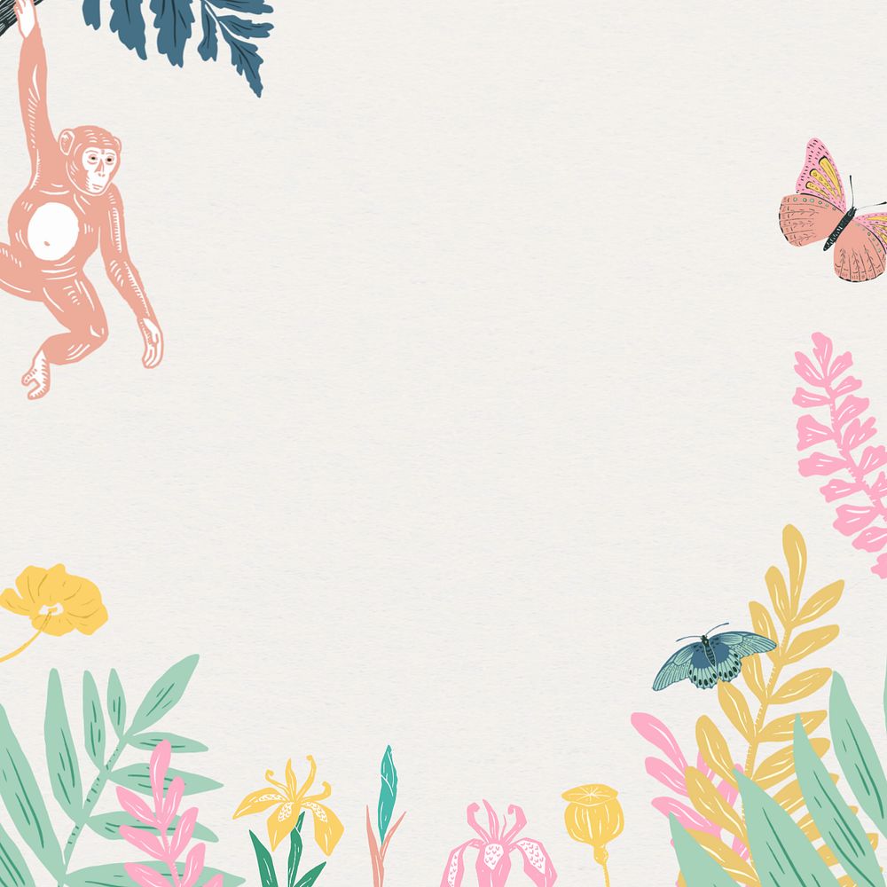 Monkey botanical border background, editable animal illustration