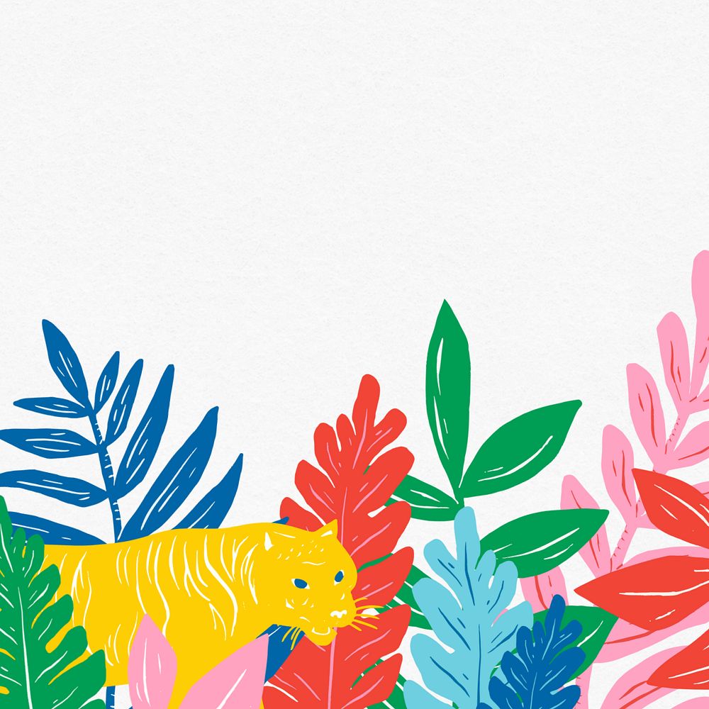 Colorful botanical tiger background, editable animal illustration