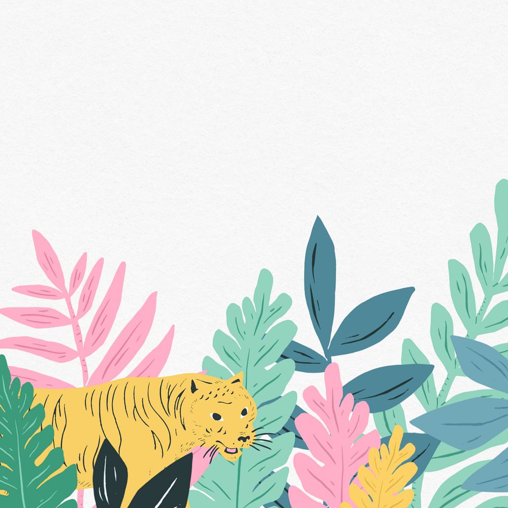 Botanical tiger pastel background, editable animal illustration