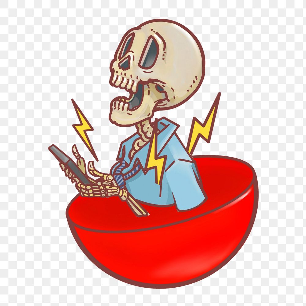 Funky skeleton holding phone cartoon element, editable character dseign