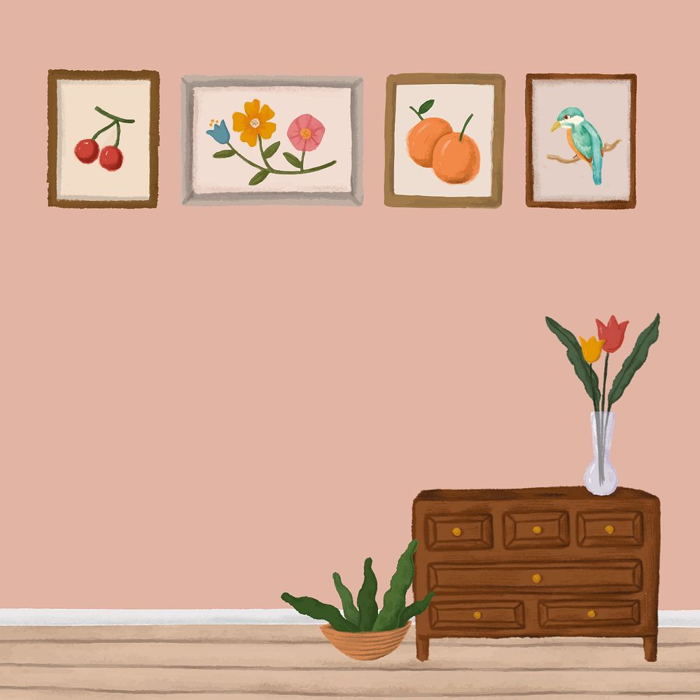 Aesthetic room, home interior illustration, editable design