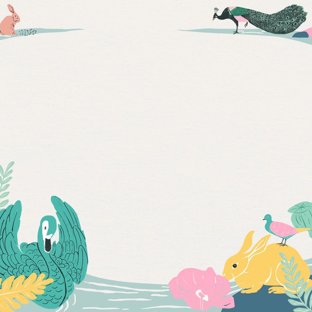 Swan & rabbit border background, editable animal illustration