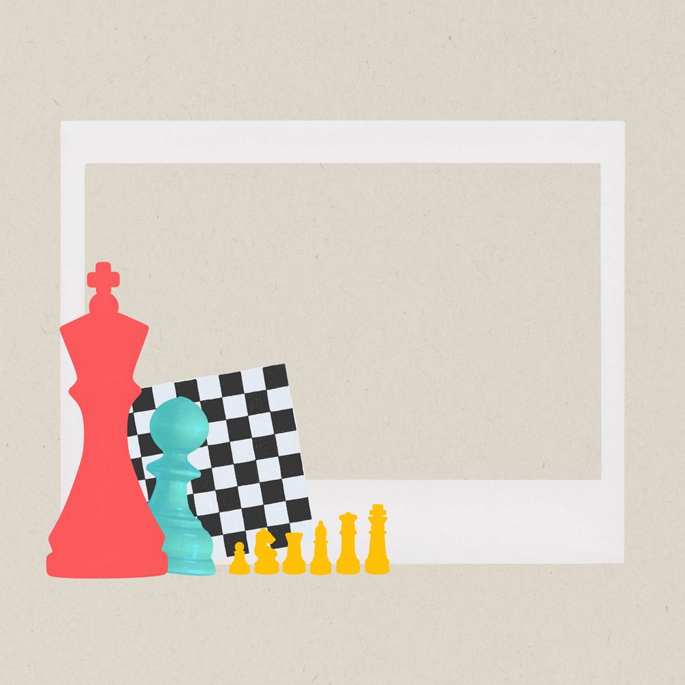 Chessboard instant film frame, editable collage element remix design