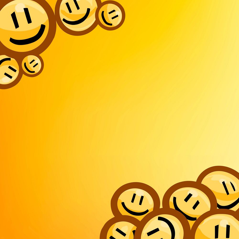 Smiling emoticons border, editable gradient yellow background design