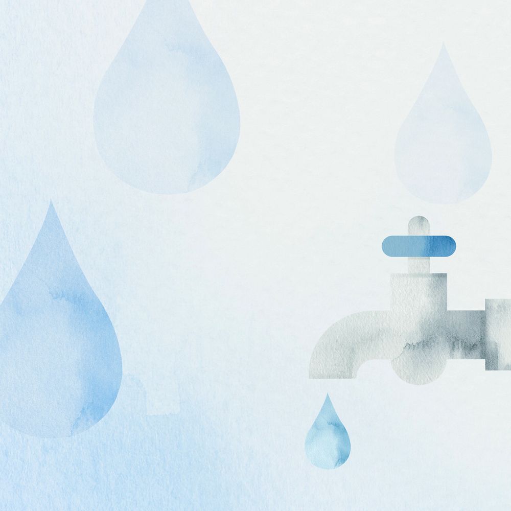 Water conservation, faucet watercolor illustration, customizable design