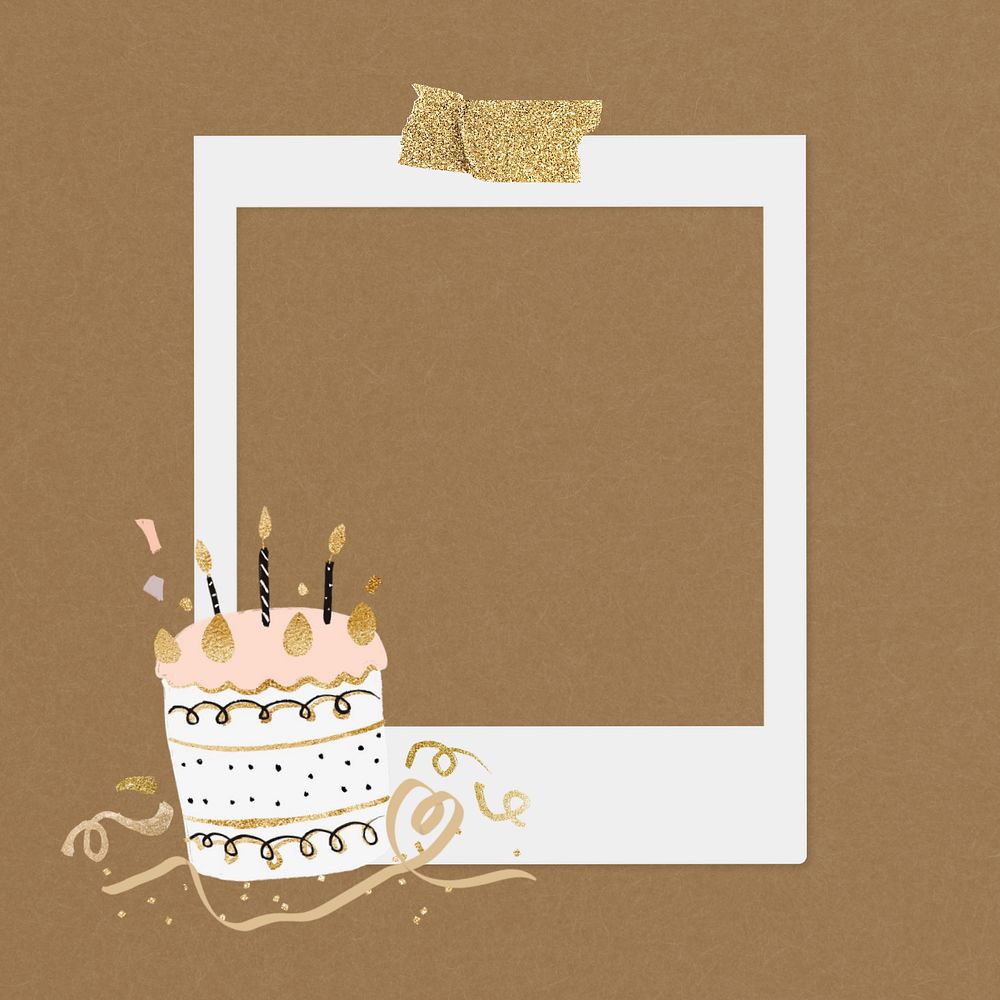 Birthday cake instant photo frame, editable celebration collage element remix design