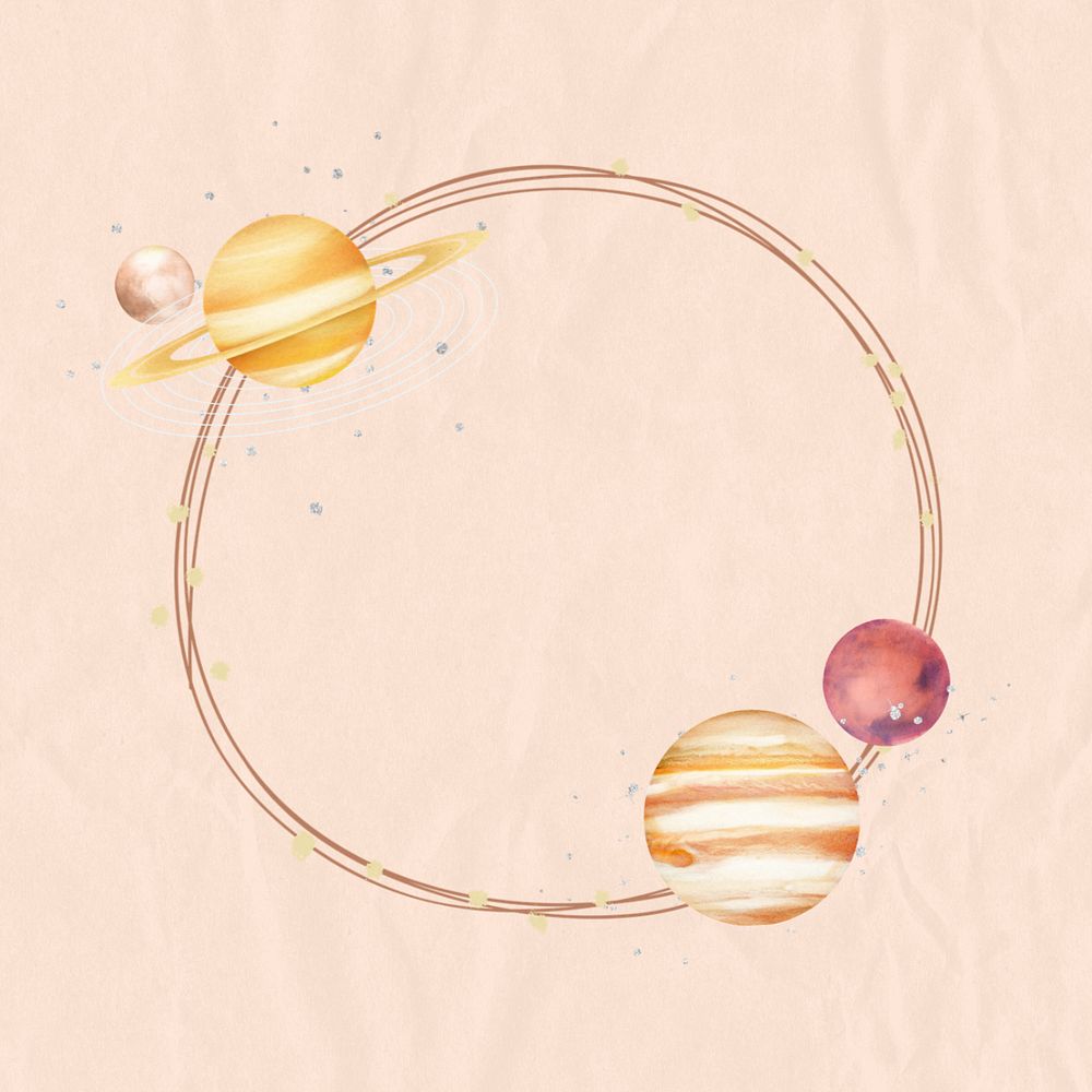 Editable planets round frame, cute space design