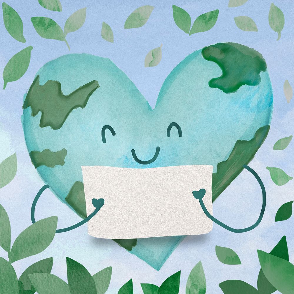 Cute watercolor earth doodle, customizable environment illustration