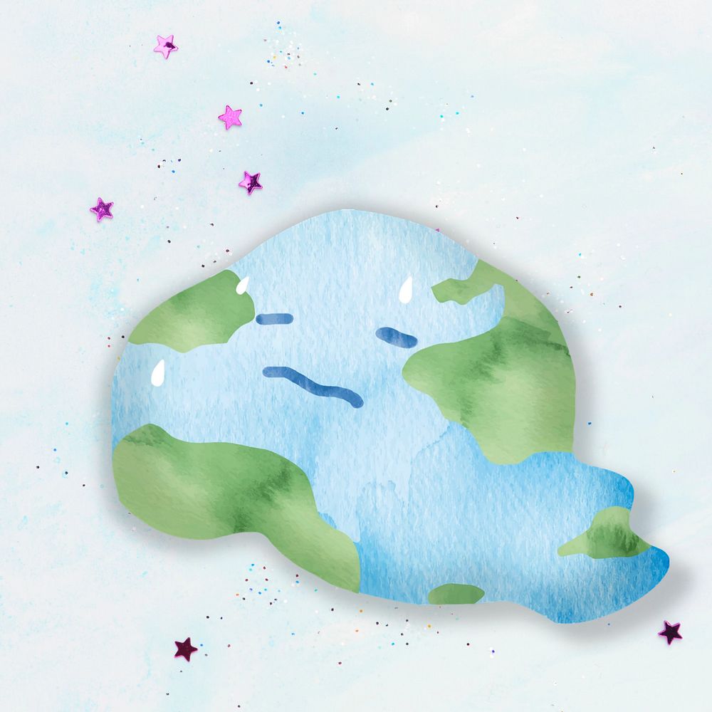 Cute melting earth watercolor doodle, customizable design