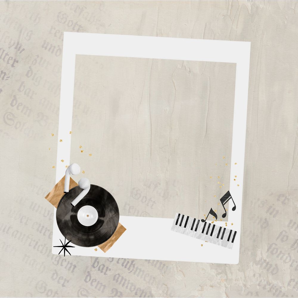 Music aesthetic instant film frame, editable  collage element remix design