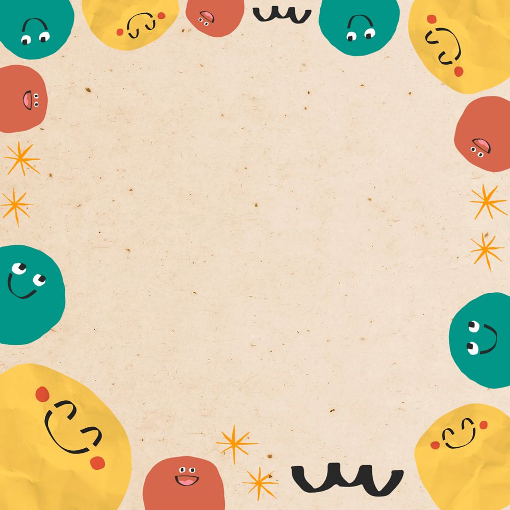 Emoji doodle frame, editable beige background design