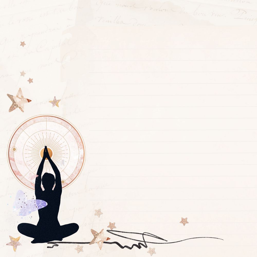 Aesthetic meditating woman border, editable spiritual background